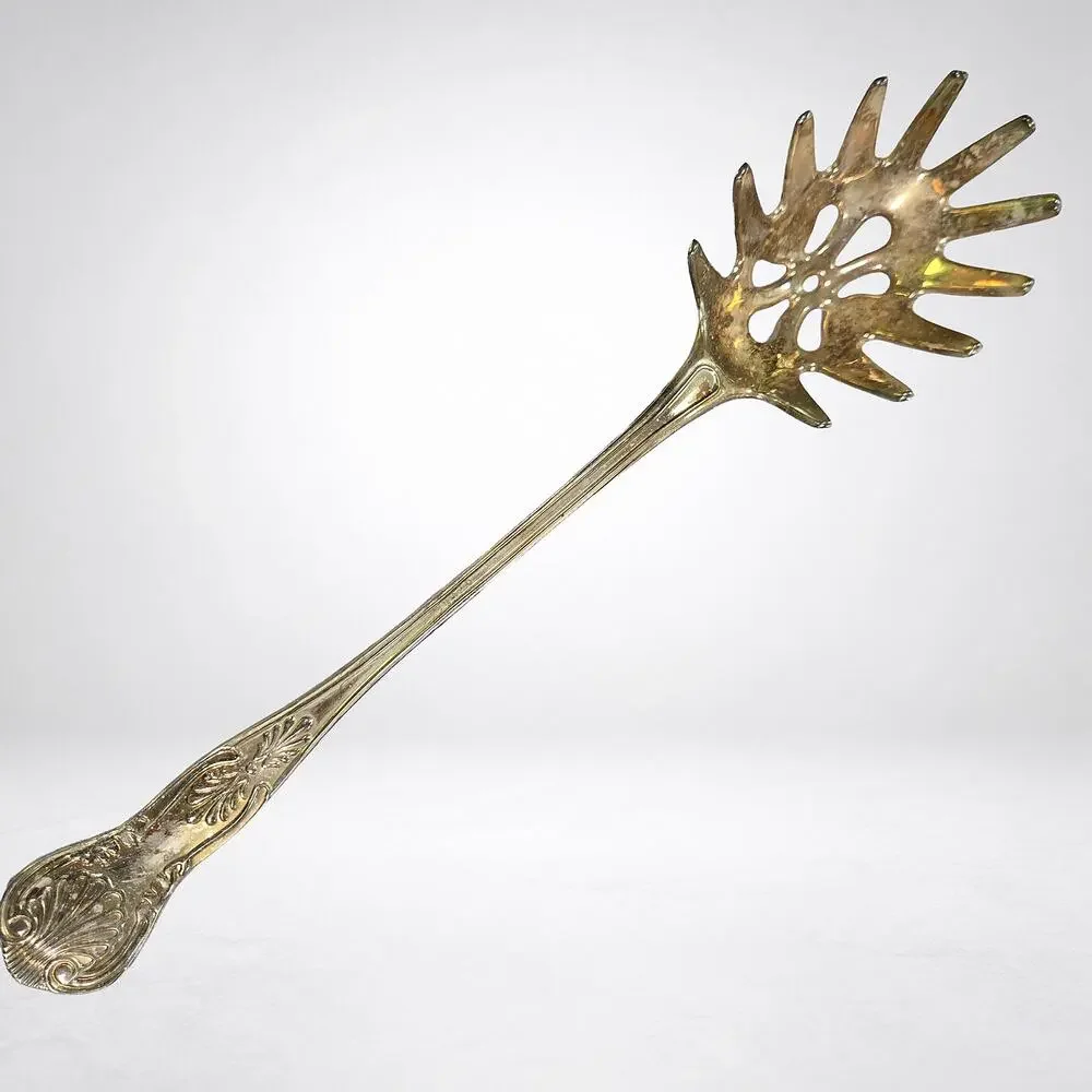 Vintage Silverplate Pasta Spaghetti Server 10.5in Claw Tine Shell Handle